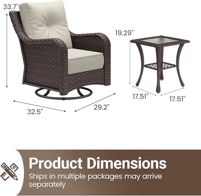 6 Pieces Outdoor Furniture Set with 6-inch Cushions, High Back Wicker Swivel Rocker Chairs with Coffee Table, Luxury Conversation Set for Deck Patio and Poolside