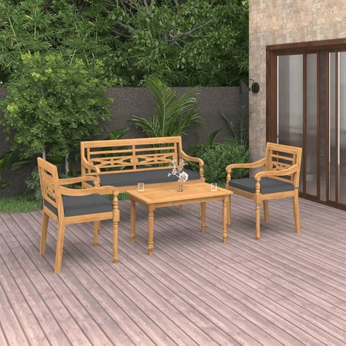 Patio Dining Set with Cushions,Patio Lounge Set,Patio Furniture Sets,Patio Conversation Sets,Outdoor Furniture Sets,for Garden,Backyard,Outdoor,4 Piece Solid Teak Wood
