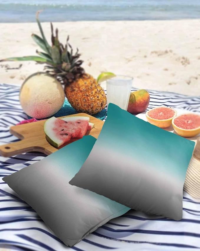 Outdoor Waterproof Throw Pillow Covers Set of 2 Green and Grey Ombre Pillowcases 16x16 Inches Teal Gradient Color Patio Decorative Pillows Cushion Case Patio Pillows for Couch Bed Chair Garden