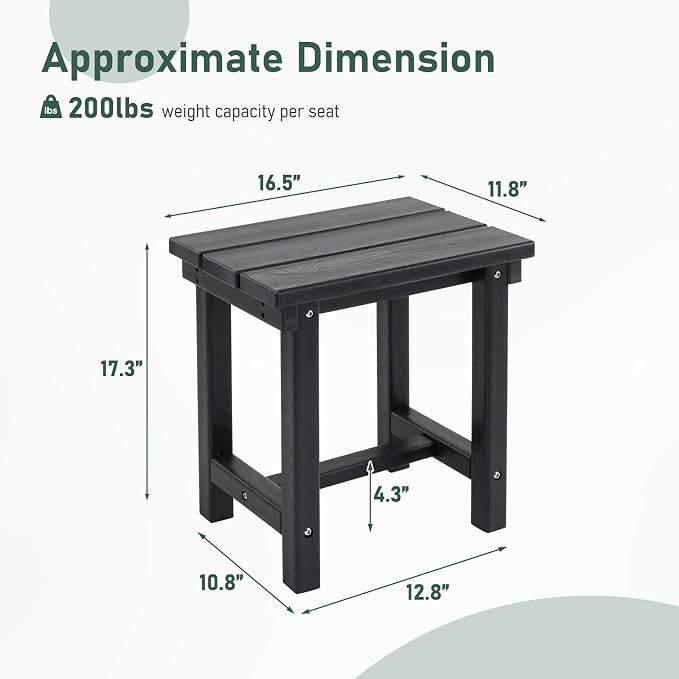 Furnimart Adirondack 16.5" Square Outdoor Side Table, Extra-Thick HDPE Weather-Resistant Small Patio Table, Black Outdoor End Table for Garden Balcony Yard Deck Poolside(Black)