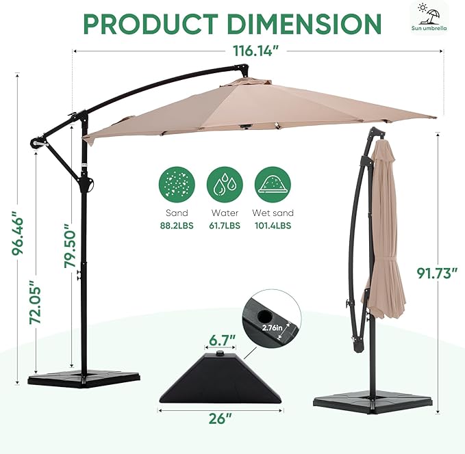 NEWBULIG 10FT Patio Umbrella, Offset Cantilever Outdoor Patio Table Umbrella, UV Protection, Fade Resistant Fabric, Easy Tilt Adjustment for Deck, Pool, Backyard, Garden