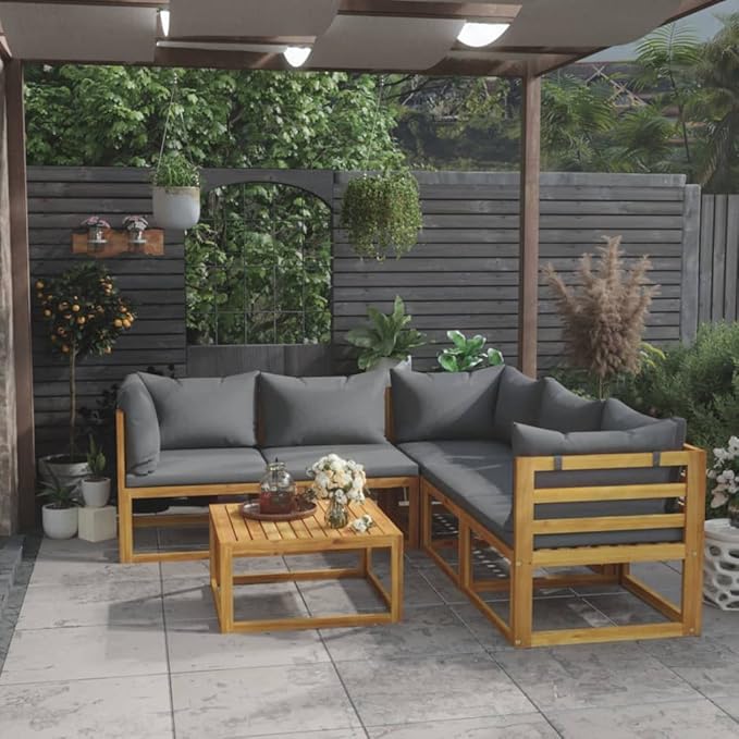Patio Lounge Set with Cushion,Outdoor Patio Furniture,Outdoor Chat Conversation Set,Garden Furniture Sets,for Patio,Backyard,Garden,Outdoor,6 Piece Solid Acacia Wood