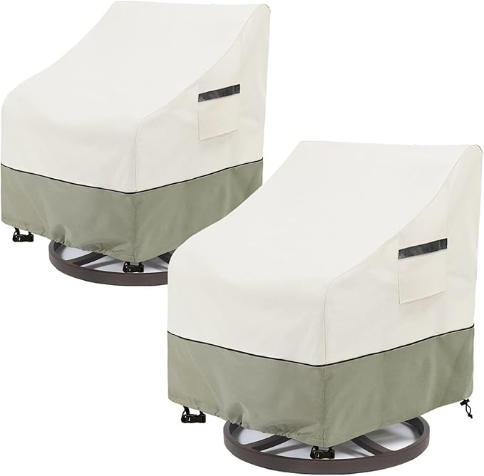 Outdoor Swivel Lounge Chair Cover 2 Pack,Waterproof Heavy Duty Outdoor Chair Covers,Patio Rocking Chair Covers for Outdoor Furniture,(30 W x 34 D x 38.5 H inches),White&Grayish Green