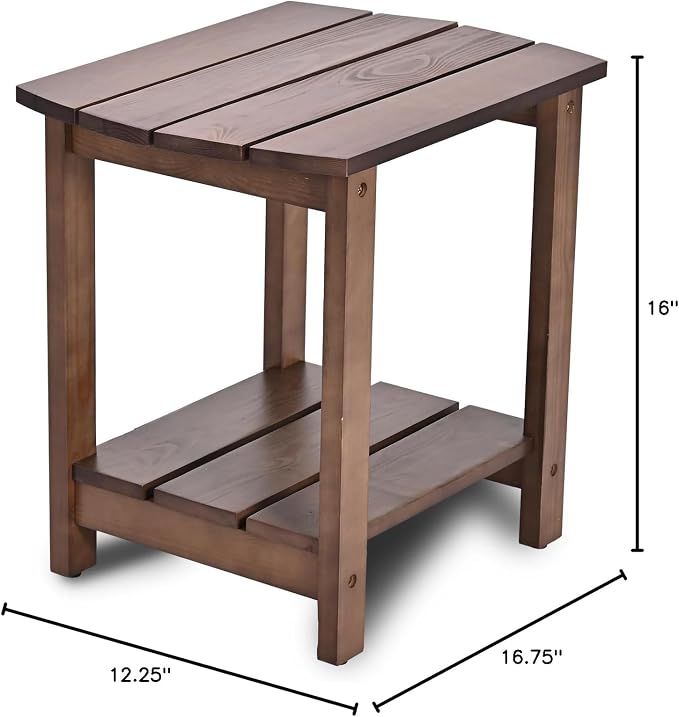 Outdoor Side Table, 2-Tier Small Outdoor Table for Patio, Adirondack Side Tables for Outside or Indoor (Dark Brown, 18 * 14 * 18.5)