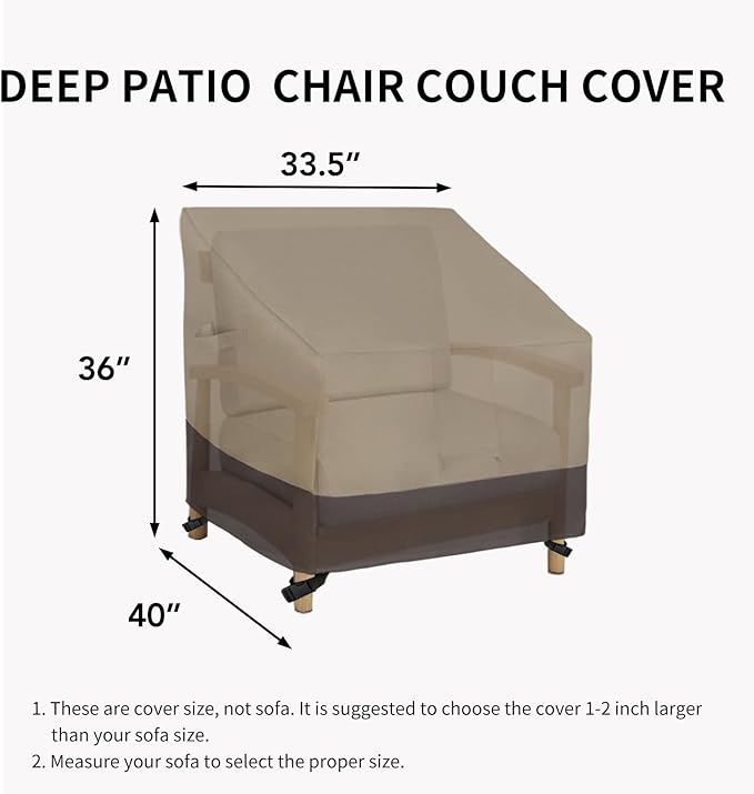 Easy-Going Outdoor Chair Cover Waterproof, Heavy Duty Patio Chair Cover, Windproof Outdoor Furniture Cover with Air Vent (2 Pack-33.5Wx40Dx36H inch, Camel/Dark Brown)