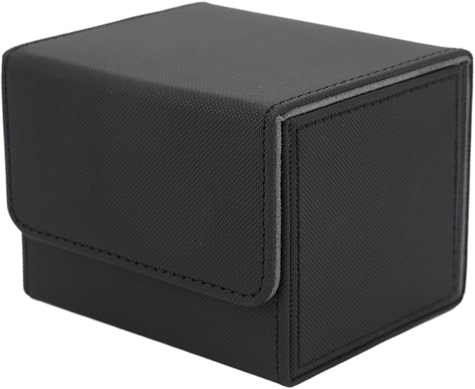 Zunate Card Deck Box with Magnetic Flap Lid, Large Capacity PU Leather Storage Box/Cover for Game Cards and Tarot Cards, Black, Holds Up to 100 (Black)