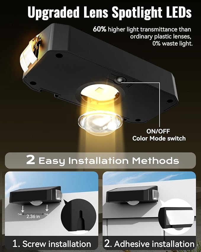 Solar Fence Lights Outdoor, 8 Pack 12 Mode RGB Color Changing & Warm/Cool White, Waterproof IP65 3-LED Dusk to Dawn Fence Lights Solar Powered for Wall, Railing, Patio, Step, Backyard, Outside
