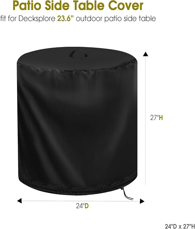 Patio Table Cover for Decksplore 23.6” Outdoor Patio Side Table, Waterproof Bistro Table Round Table Cover Small End Table Cover- 24"D x 27"H, Black
