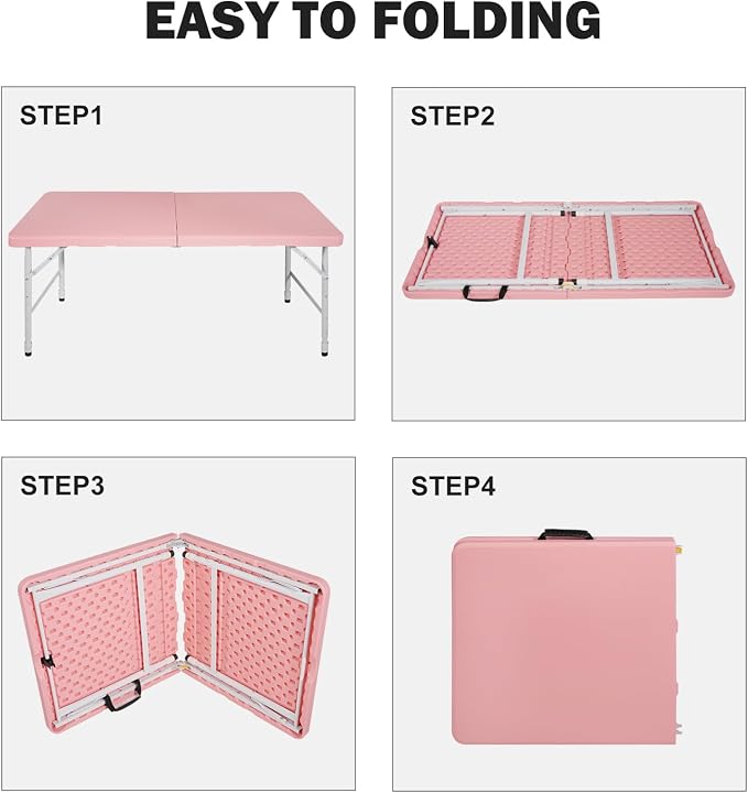 Portable Plastic Folding Table 4ft/6ft/8ft Heavy Duty White Black Picnic Dining Table Fold-in-Half for Camp Party Kitchen Indoor Outdoor
