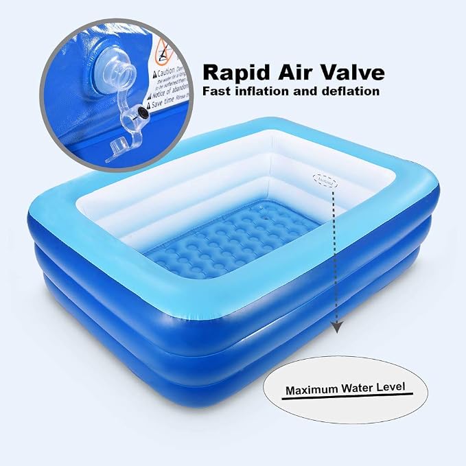 Inflatable Pools for Kids and Adults, 82" X 57" X 25" Kiddie Pools with Inflatable Soft Floor, Durable Family Swimming Pool for Backyard, Garden or Indoor (Blue)