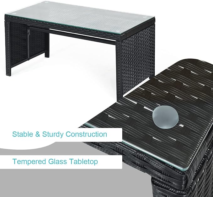COSTWAY 4 Pieces Patio Rattan Furniture Set, Outdoor Wicker Conversation Set with Soft Cushions & Tempered Glass Coffee Table, Cushioned Chair Sofa for Backyard, Porch, Lawn, Garden, Turquoise
