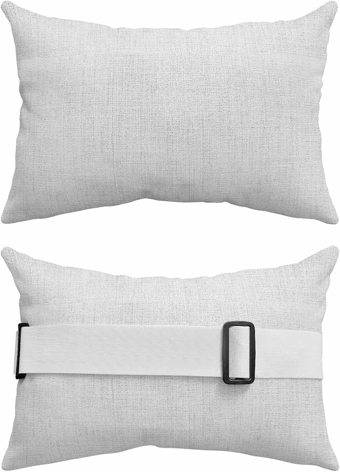 White Outdoor Lumbar Pillow 12x20 Inch, Farmhouse Burlap Solid White Color Modern Linen Texture Waterproof Throw Pillow Covers with Insert, Decorative Headrest Pillows for Office Car Travel