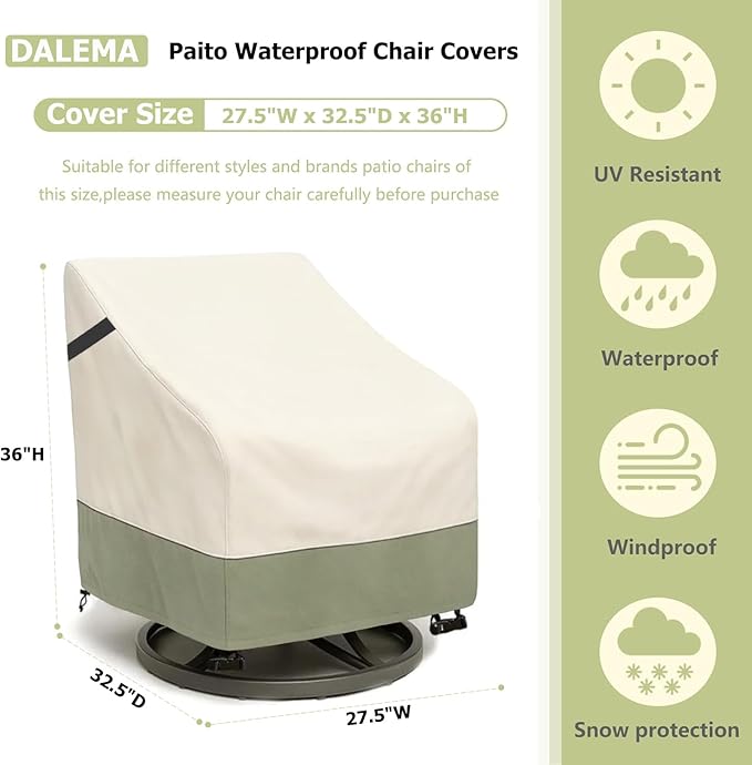 Outdoor Swivel Chair Cover 2 Pack,600D Heavy Duty 100% Waterproof Outdoor Chair Covers,Patio Furniture Covers for Swivel Patio Chairs,27.5" W x 32.5" D x 36" H,Beige