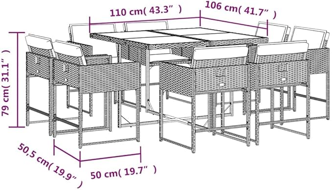 9-Piece Modern Garden Dining Set Gray PE Rattan Patio Furniture Set Foldable for Outdoor Meals and Gatherings