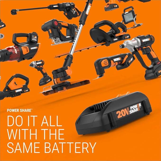 Worx String Trimmer Cordless GT3.0 20V PowerShare 12" Edger & Weed Trimmer (2 Batteries & Charger Included) WG163 and WORX WG545.9 20V Work Air Lithium Multi-Purpose Blower/Sweeper/Cleaner Tool ONLY