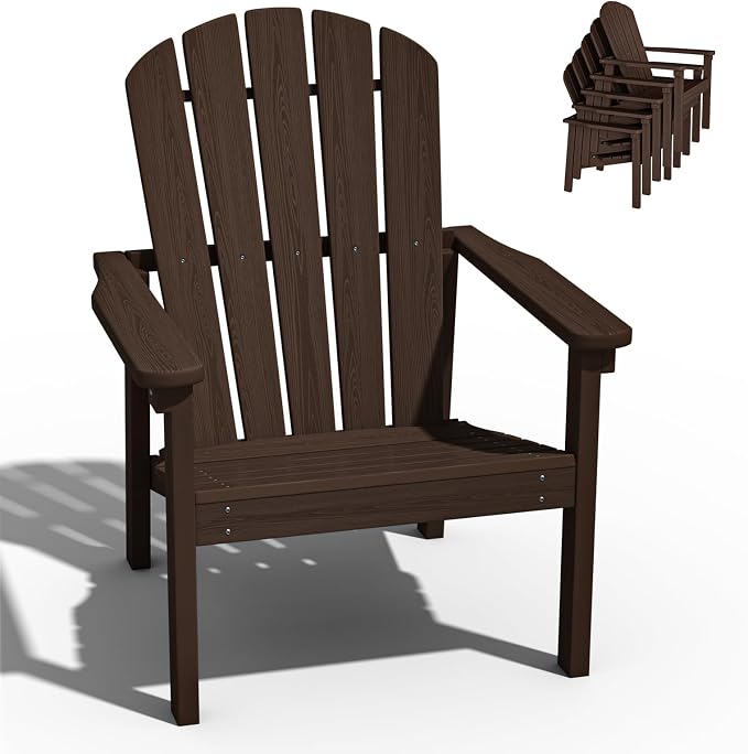 nevilywood Compact Stackable Adirondack Chair,All Weather HDPE,380lb.Coffee | 26.3" Wide HDPE.All-Weather Outdoor.Maintenance-Free.Stackable for Storage.25°Curved Straight Backrest.Quick Assembly