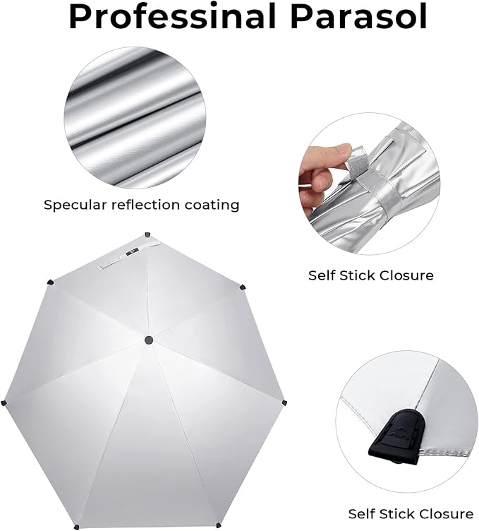 Prospo Adjustable Beach Umbrella with Universal Clamp, Portable UPF 50+ UV Protection Umbrella for Chair, Wheelchair, Golf Cart, Stroller, Bleacher, Patio