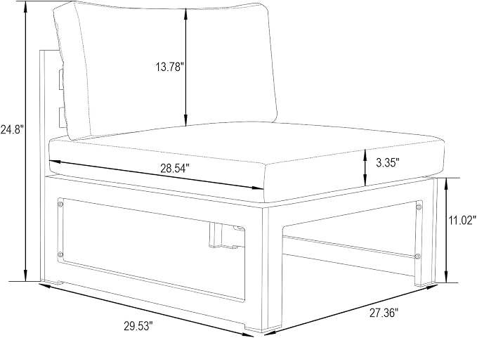 LeisureMod 5-Piece Aluminum Outdoor Patio Furniture Set, Modular Chairs & Coffee Table with Cushions, Rust-Proof Black Frame, Light Grey Weather-Resistant Seating for Balcony or Backyard
