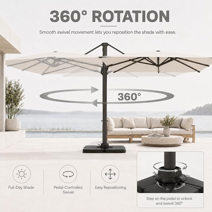Cantilever Patio Umbrella, Large Square Outdoor Offset Umbrella with Aluminum Pole, 360-degree Rotation for Garden, Deck, Pool