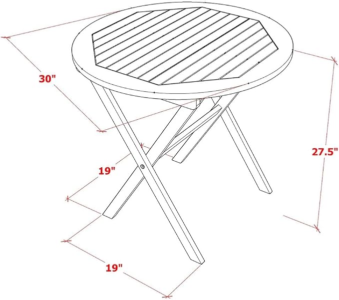 East West Furniture MNCM3CANA 3 Piece Folding Patio Bistro Sets Outdoor Set Contains a Round Acacia Wood Coffee Table and 2 Folding Arm Chairs, 30x30 Inch, Natural Oil