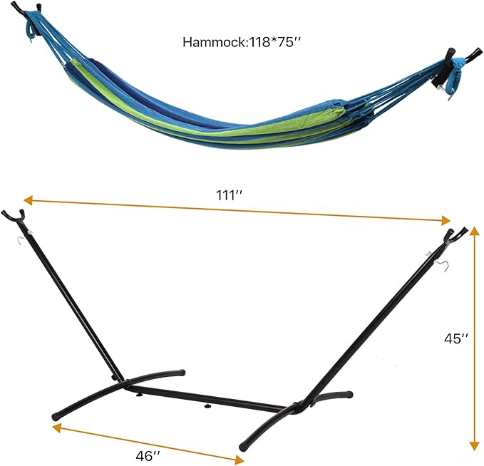 9FT Hammock Portable Hammock Stand 2 Person Heavy Duty Hammock Stand with Portable Carrying Case, Adjustable 6 Optional Hook Positions, for Outdoors & Indoors(Blue)