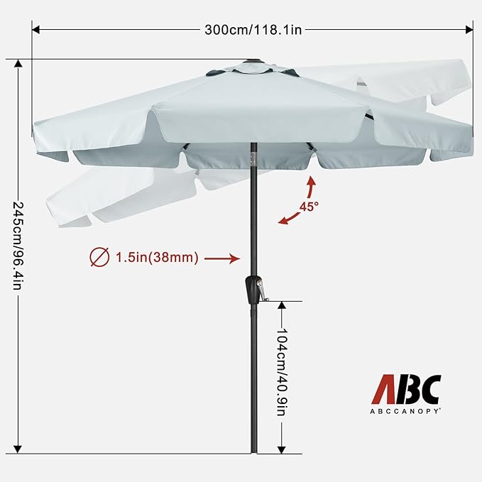 ABCCANOPY 10Ft Outdoor Patio Umbrella Garden Table Umbrella Market Umbrella with Tilt Adjustment and Crank for Garden, Deck, Backyard and Pool, 8 Sturdy Ribs, Ash Gray