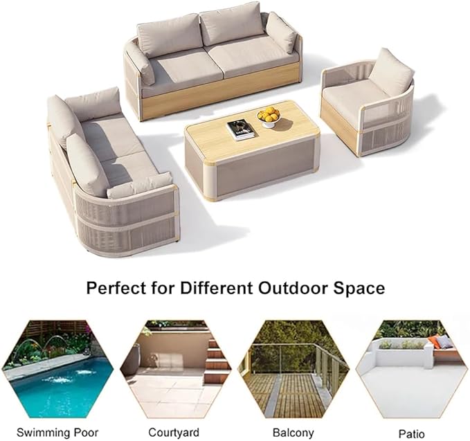 homary 4-Pieces Outdoor Sectional Sofa Sets, Modern Aluminum & Rope Outdoor Swivel Sofa Patio Furniture Set Patio Conversation Sets with Coffee Table for 6, Suitable for Gardens, Patios and Balconies