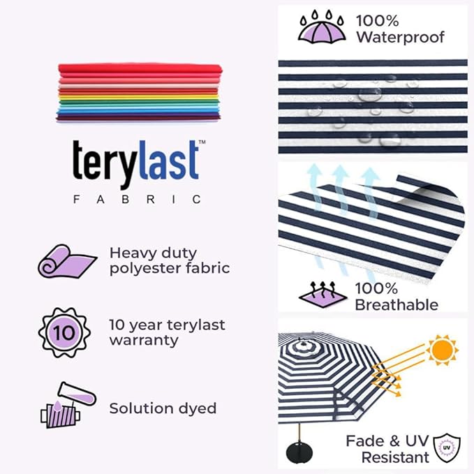 Midtown Umbrellas The LED Swilt 8 Feet Patio Umbrella With Terylast Zebra (Black/White) Polyester Fabric - Auto-Tilt Aluminum Frame With LED Lights For Backyard, Deck, Garden, Pool - Black Pole
