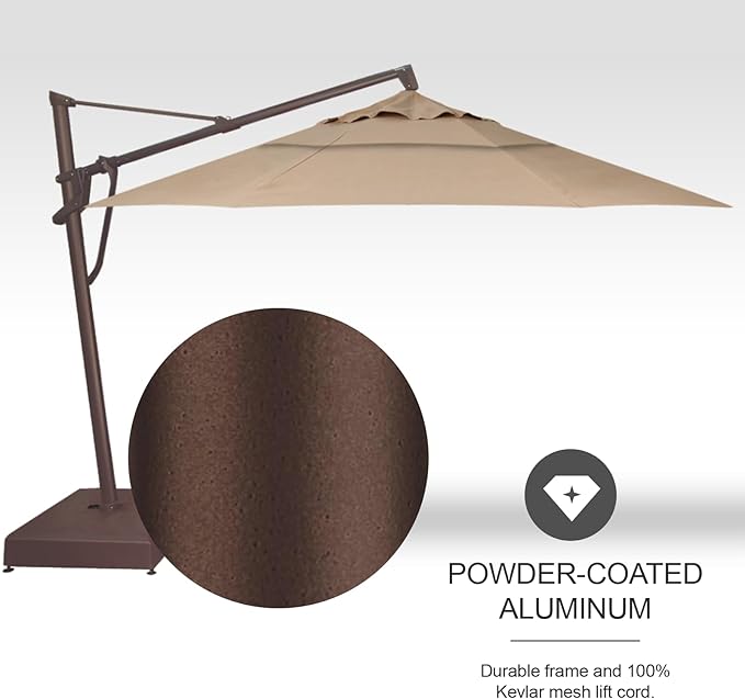 Treasure Garden AKZ PLUS Cantilever Umbrella 13' Sunbrella Heather Beige Canopy and Bronze Frame with Stationary Base