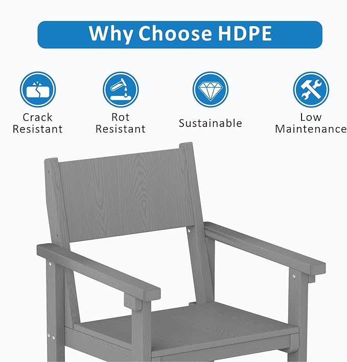 HDPE Outdoor Patio Dining Chairs,Dining Chairs with Arms, Waterproof, Rot Resistant, for Outside, Lawns, Porch, Patio, Deck, Garden Gray