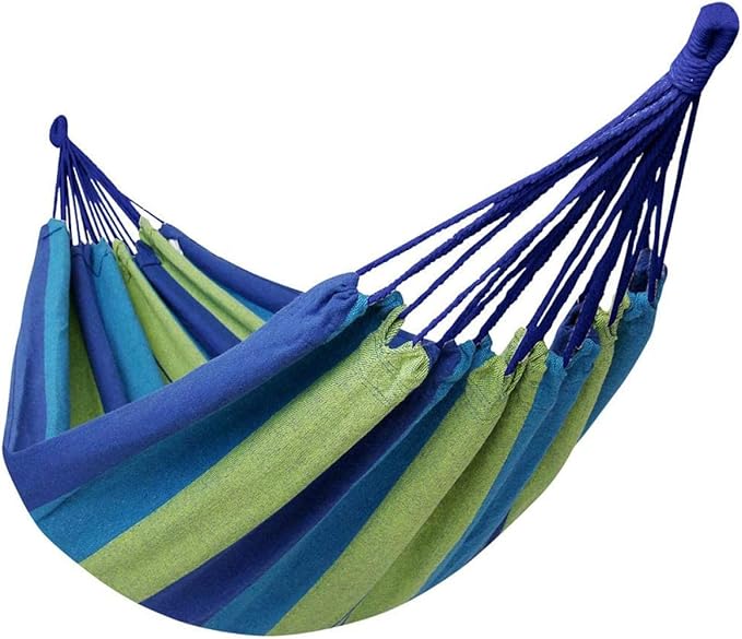 Double Canvas Camping Hammock for Outdoor Travel and Hiking, Thickened Portable Blue Double Hammock with Storage Bag and Rope, Suitable for Adults Garden Swing and Patio Relaxation