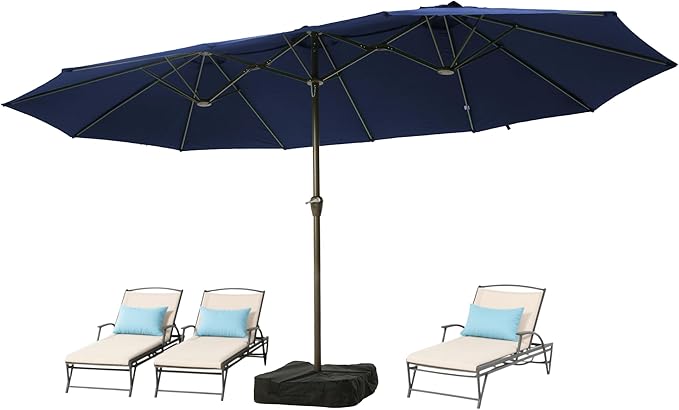 Ayge 15FT Patio Umbrella with Base,Large Outdoor Double-Sided Rectangle Umbrella with Crank Handle, Market Umbrella for Poolside Garden Deck Backyard Beach Pools,Navy