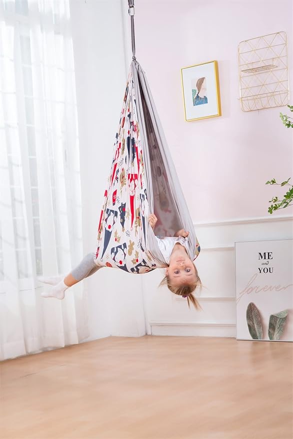 Therapy Swing Hammock Kids Cuddle Sensory Swing Indoor Therapeutic Hammock 360° Rotating Double Layer Elastic Rocking Cloth Swing Gifts for Children with ADHD SPD Asperger Autism (Christmas)