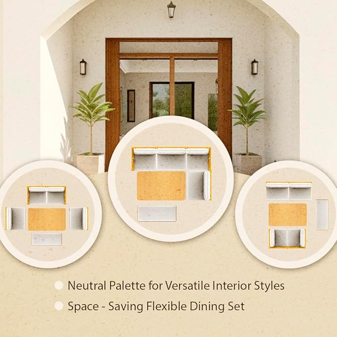 5 Pieces Wood Patio Furniture Set, Wood Outdoor Conversation Set with Bench, Loveseat, 2 Armchairs & Table, Natural+White