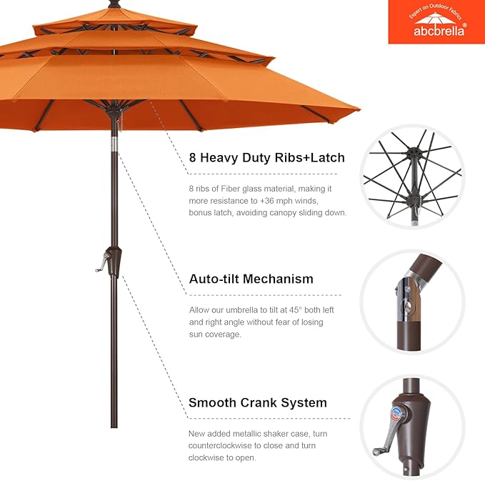 ABCCANOPY 5-Year 10-Year No Fading 9FT 3 Tiers Patio Umbrella, Outdoor Table Umbrella with 8 Sturdy Ribs for Deck, Backyard, Garden, Yard