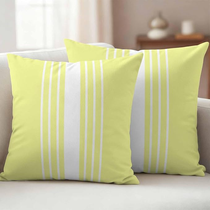 Yellow White Stripe Outdoor Pillow Covers 16x16 Inch Throw Pillow Covers Set of 2 Waterproof Decorative Pillow Cases Modern Rustic Vertical Striped Cushion Covers for Patio Furniture Garden Couch Sofa
