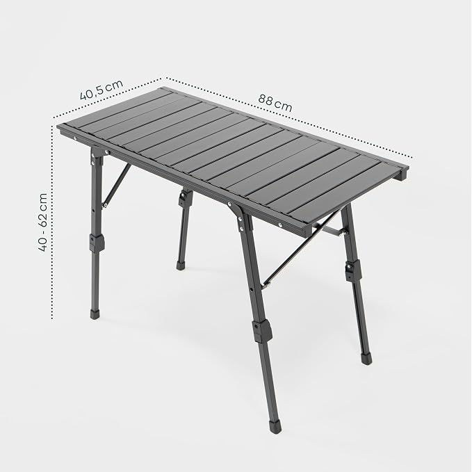 BOXIO - Folding Camping Table 88 x 40 cm Weatherproof Stable & Foldable Height-Adjustable Outdoor Table for Camping, Garden, Balcony & Motorhome Accessories (With Bag)