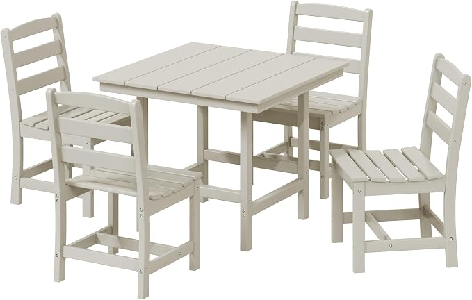 Costaelm Palms 5-Piece HDPE Outdoor Square Patio Dining Table Set with Armless Side Chairs, Sand