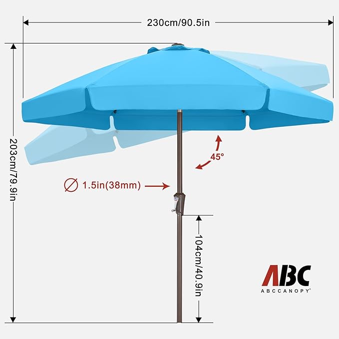 ABCCANOPY 7.5ft Scalloped Patio Umbrella, Outdoor Table Umbrella with Tilt and Crank, Fiberglass Ribs Deck Umbrella for Patio, Pool, Garden, Picnic (Turquoise)