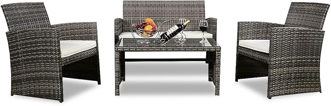 Tangkula AM0948HM Lawn Garden PE Rattan Wicker Furniture (Brown) 4 Piece Outdoor Patio Sofa Set