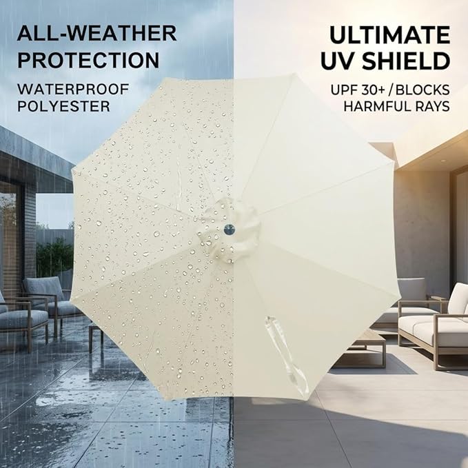 Patio Umbrella Replacement Canopy 6.6ft 7ft 8.2ft 9.2ft 9.8ft for 6/8 Ribs, Market Umbrella Top Cover, UV Protective Waterproof Polyester Fabric, Canopy Only