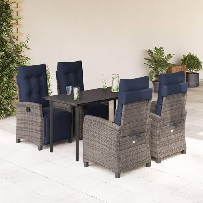 Backyard Furniture Patio Conversation Sets Outdoor Seating 5 Piece Patio Dining Set with Cushions Gray Poly Rattan Suitable for Gardens, Balconies, Decks