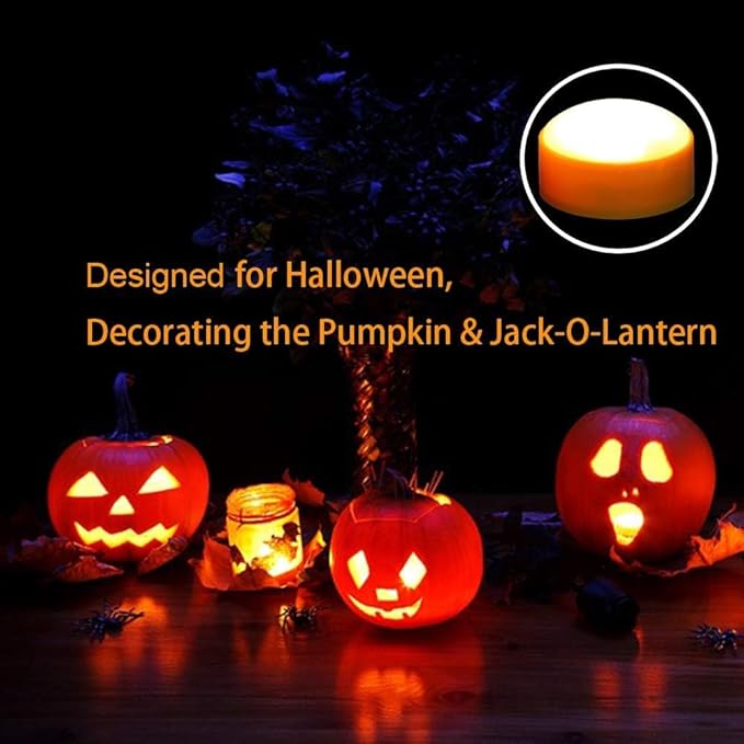 iZAN 4 Pack Battery Operated LED Pumpkin Lights with Remote and Timer, Bright Flickering Flameless Candle Set for Pumpkin Décor Jack-O-Lantern Halloween Party Home Christmas Decorations, Orange Color