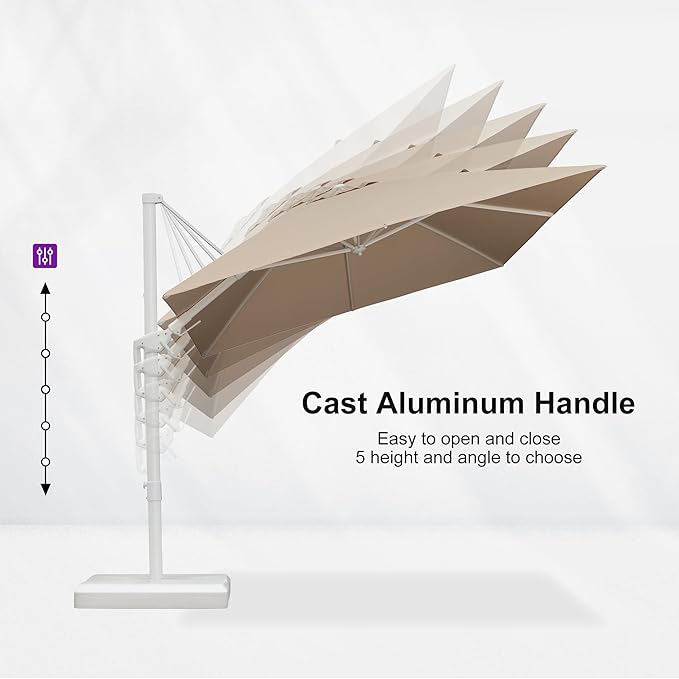 PURPLE LEAF 8' X 11.5' Right-left Tilt Patio Umbrella Swivel White Cantilever Umbrella with Tilt Aluminum Outdoor Umbrella with 360° Rotation for Deck Pool Garden, Beige