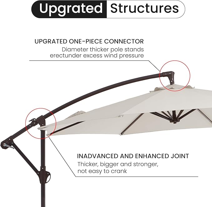 10FT Patio Umbrella, Outdoor Offset Cantilever Umbrella with Sturdy 8 Ribs, Easy Tilt Adjustment for Backyard Pool Garden,Off-White