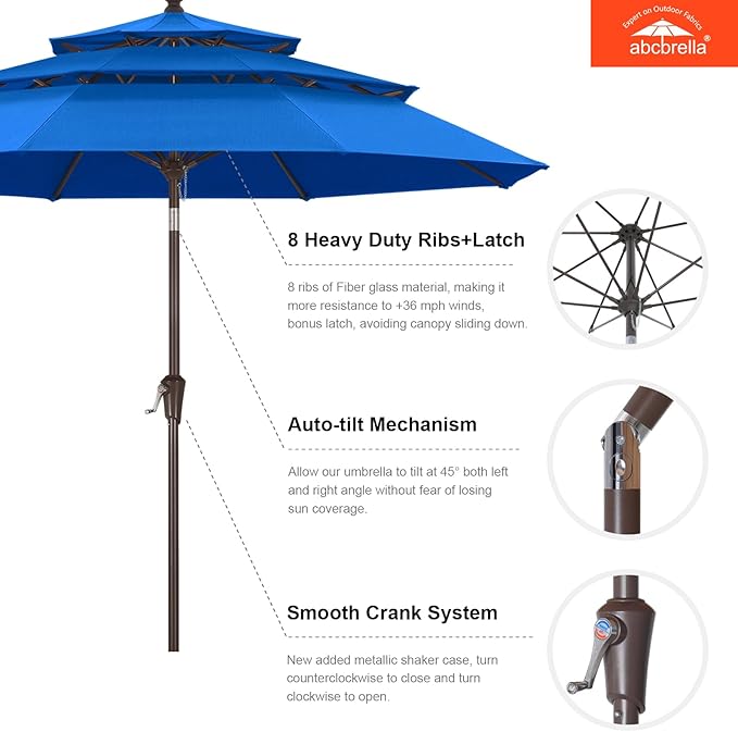 ABCCANOPY 5-Year 10-Year No Fading 9FT 3 Tiers Patio Umbrella, Outdoor Table Umbrella with 8 Sturdy Ribs for Deck, Backyard, Garden, Yard
