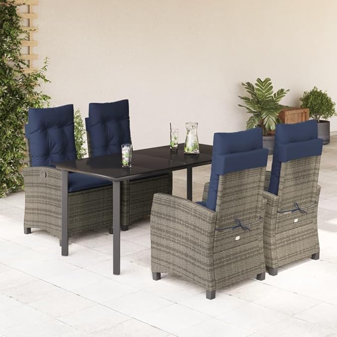 Backyard Furniture Patio Conversation Sets Outdoor Seating 5 Piece Patio Dining Set with Cushions Gray Poly Rattan Suitable for Gardens, Balconies, Decks