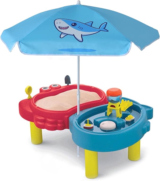 AMMSUN 47 Inch Seaside Beach Umbrella for Sand Box Water Table Kids Durable Umbrellas for children Picnic Beach Camping Garden Outdoor Play Shade (47inch Blue/Shark)