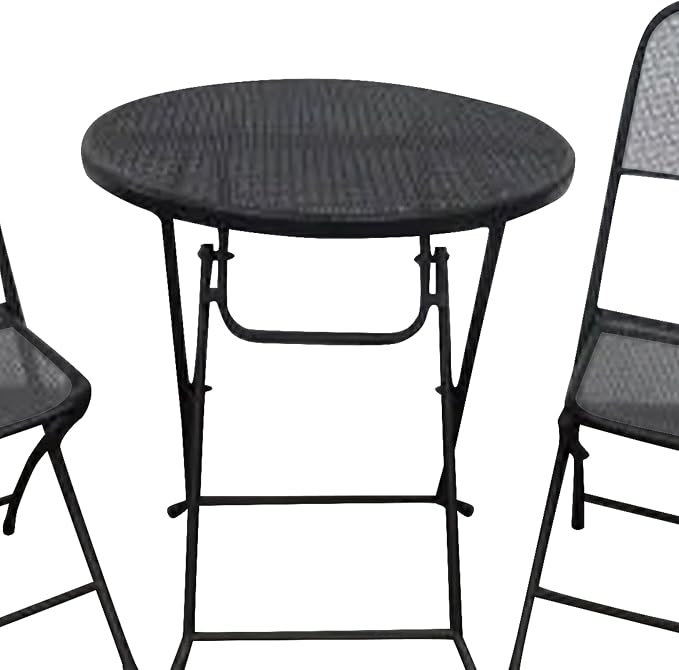 Four Seasons Courtyard Padova 3 Piece Bistro Outdoor Backyard Dining Set with 2 Folding Chairs and Round Table Furniture for Patios or Decks, Black