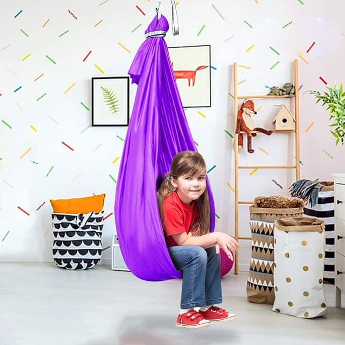 Sensory Swing for adults kids Indoor outdoor Therapy Swing Calming Snuggle Hammock durable soft strong fabric swing Great for Sensory Integration stimulation ( Color : Dark purple , Size : 1.5M x 2.8M